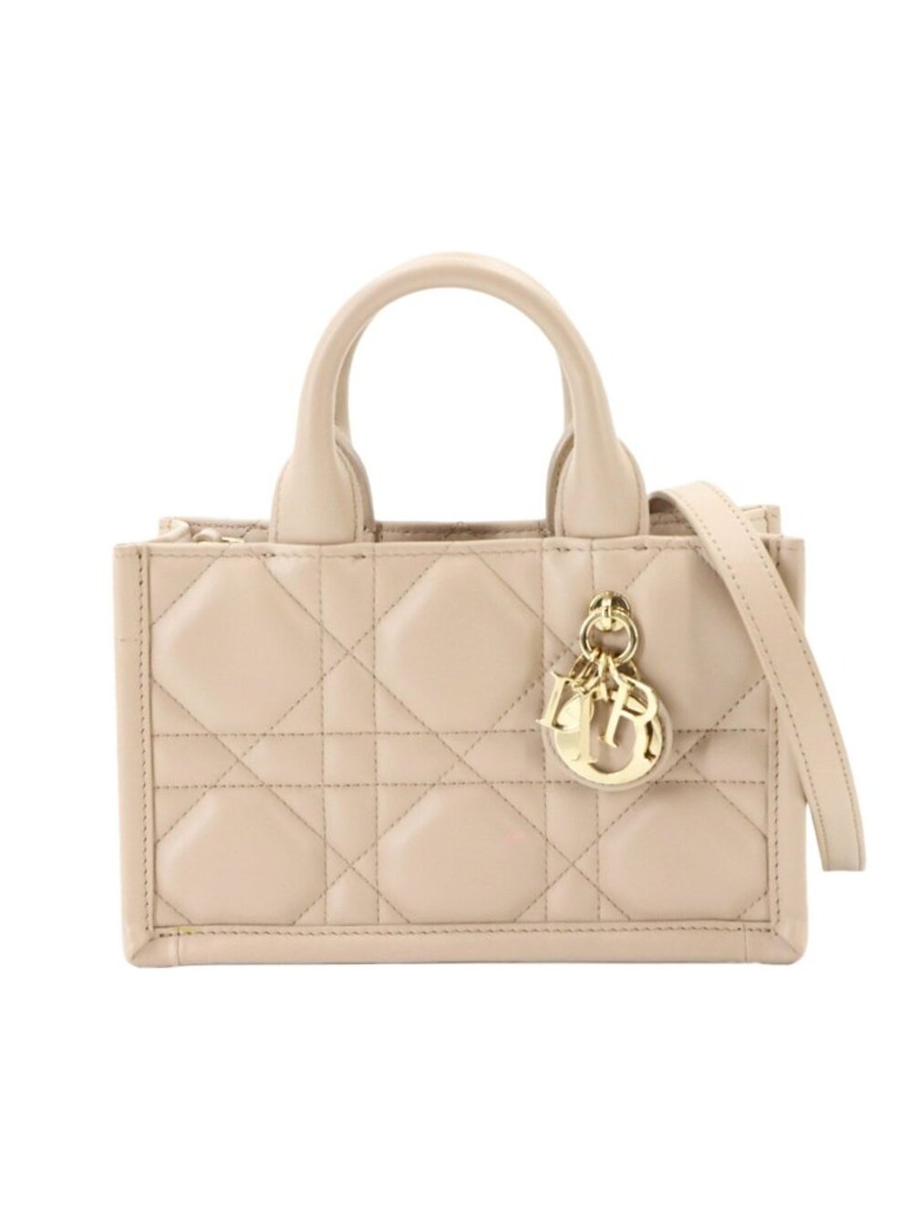 Dior Macro Cannage Book Tote Bag Mini 2-Way Leather Beige